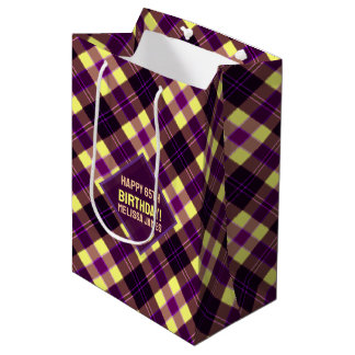 Moderne gelbe violette braune Tartan Karo individu Mittlere Geschenktüte