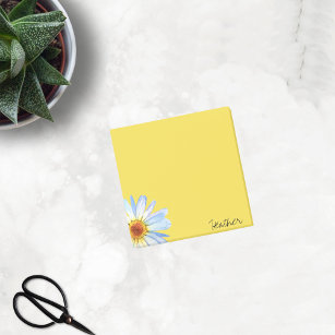 Moderne gelbe weiße Daisy Wasserfarbe personalisie Post-it Klebezettel