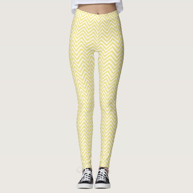 Moderne gelbe/weiße, trendige Zickzack Leggings (Vorderseite)