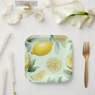 Moderne gelbe Zitronen-Blumen-Schrift Brautdusche Pappteller