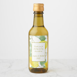 Moderne Gelbe Zitronen Grüne Blätter Hochzeit Weinetikett