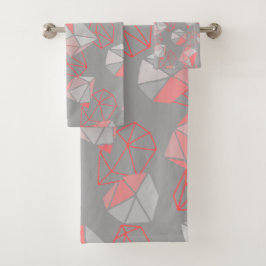 Moderne Gemi Muster Gray & Coral Badhandtuch Set