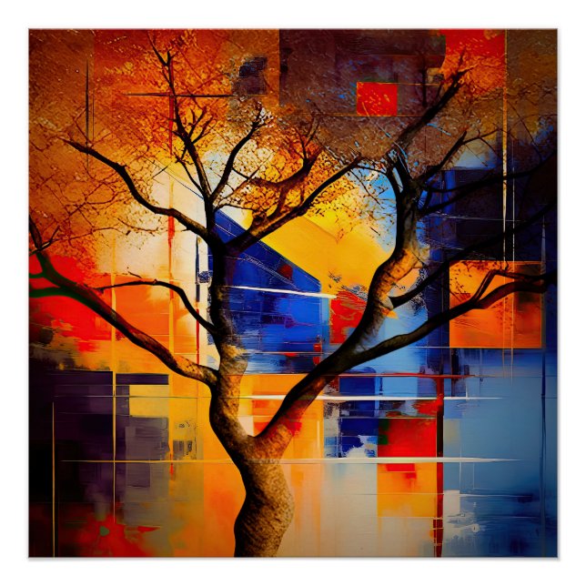 Moderne Geometrie Abstrakt mit Baum Poster (Vorderseite)