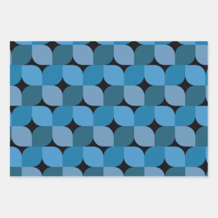 Moderne Geometrie des Mitteljahrhunderts in Blau u Geschenkpapier Set