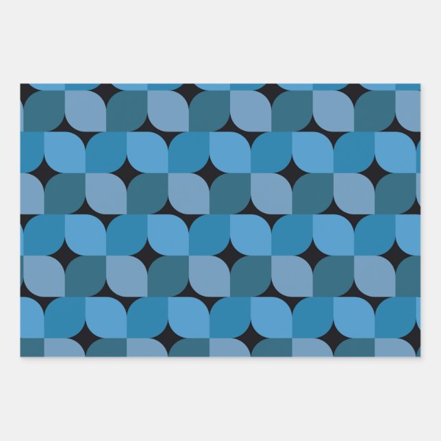 Moderne Geometrie des Mitteljahrhunderts in Blau u Geschenkpapier Set (Vorderseite)