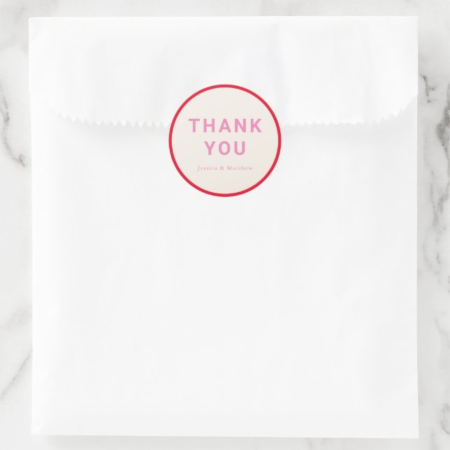 Moderne Geometrie fett rosa roter Zoll Vielen Dank Runder Aufkleber (Tasche)