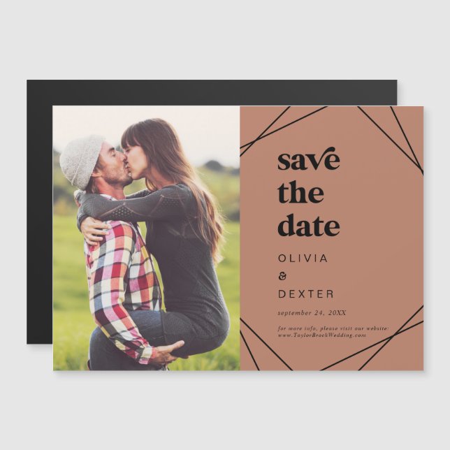 Moderne Geometrie | Kupfer-Foto Save the Date Magneteinladung (Vorne/Hinten)