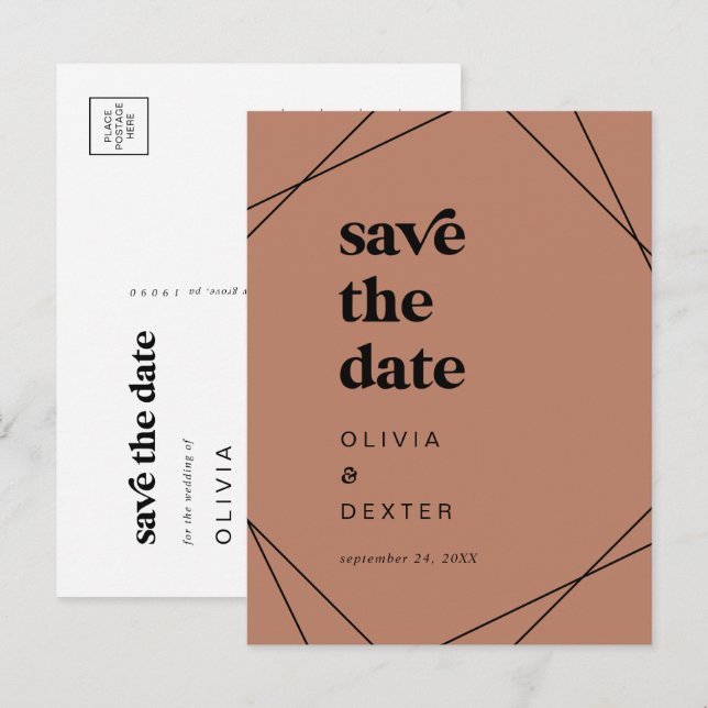 Moderne Geometrie | Kupfer Save the Date Einladungspostkarte (Vorne/Hinten)