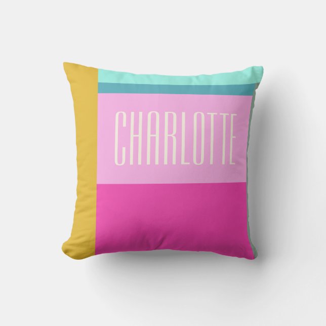 Moderne Geometrie Personalisiert Blau Rosa Gelb Kissen (Vorderseite)