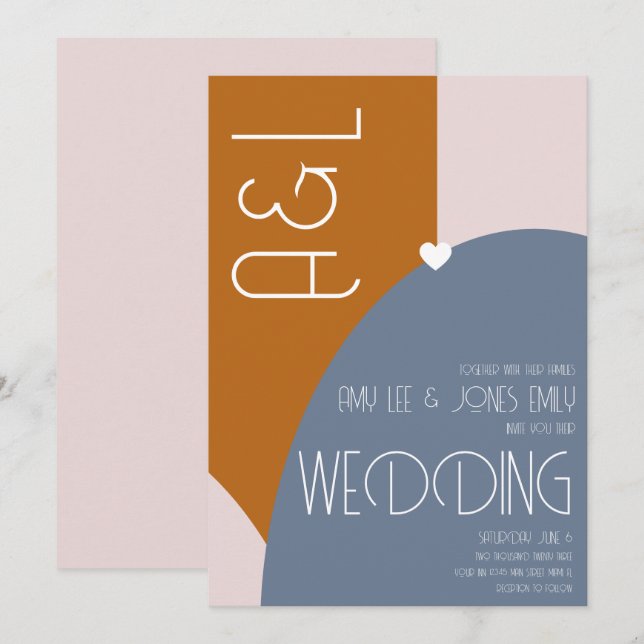 Moderne Geometrie Terracotta Pink Blue Wedding Einladung (Vorne/Hinten)