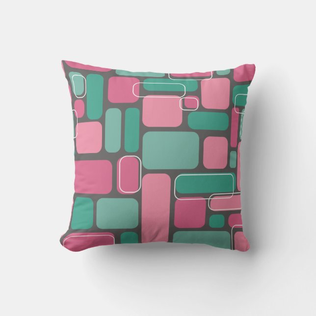 Moderne Geometrien Mitte des Jahrhunderts rosa / A Kissen (Vorderseite)