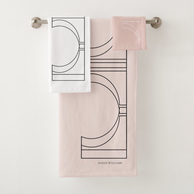 Moderne Géométrique Rose Pâle Blanc (En situation)