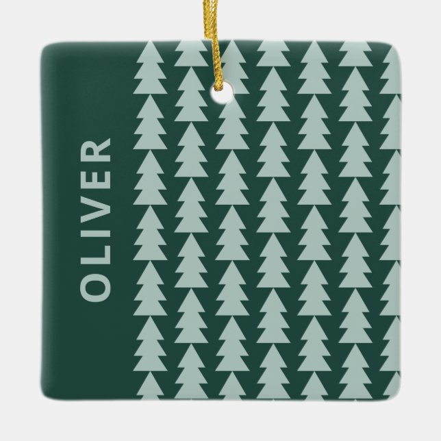 Moderne geometrisch blaugrüne Weihnachtsbaumgrafik Keramikornament (Vorderseite)
