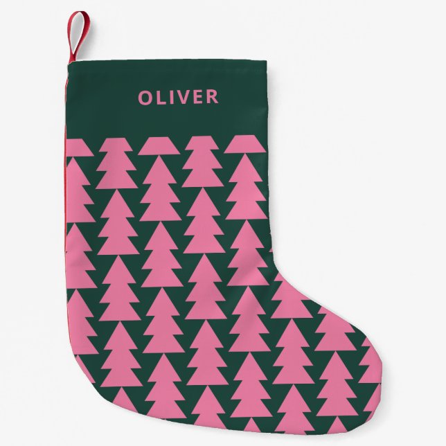 Moderne geometrisch rosa grüne Weihnachtsbaumgrafi Kleiner Weihnachtsstrumpf (Vorderseite)