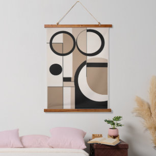 Moderne geometrische Abstrakt-Overlap Art Wandteppich Mit Holzrahmen