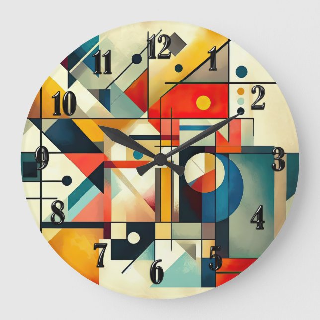 Moderne geometrische Abstrakte Kunstfarben Große Wanduhr (Vorderseite)