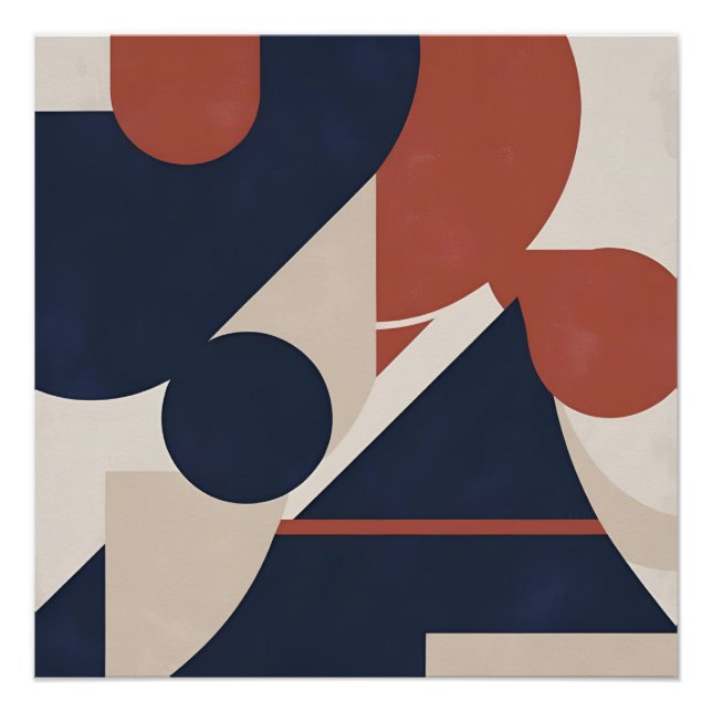 Moderne geometrische Abstraktion - Marine, Rust &  Poster (Vorderseite)