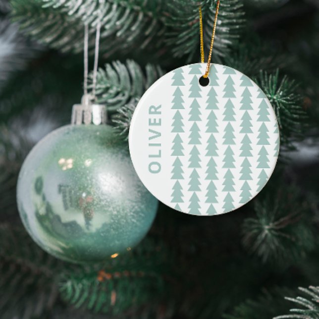 Moderne geometrische Aqua-Blau Weihnachtsbaumgrafi Keramik Ornament (Von Creator hochgeladen)