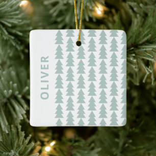 Moderne geometrische Aqua-Blau Weihnachtsbaumgrafi Keramikornament