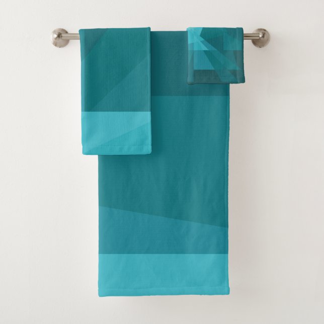 Moderne geometrische aquamarine Farbe Badhandtuch Set (Insitu)