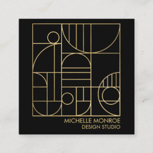 Moderne geometrische Art Deco Faux Gold/Schwarzes Quadratische Visitenkarte