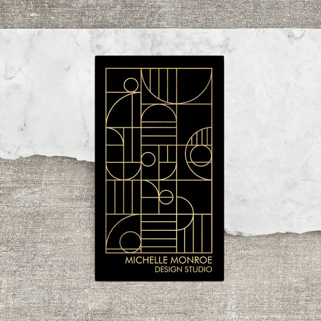 Moderne geometrische Art-Deco-Imitate Gold/Schwarz Visitenkarte (Von Creator hochgeladen)