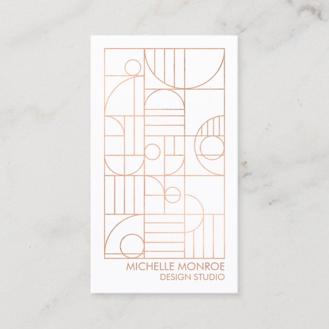 Moderne geometrische Art Deco Imitate Rose Gold De Visitenkarte (Vorderseite)