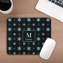 Moderne geometrische blaue florale Monogramm-Mausp