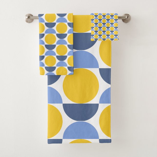 Moderne geometrische blaue und gelbe Kreise Badhandtuch Set (Insitu)