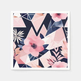Moderne geometrische Blume rosa und Marine Serviette