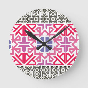Moderne geometrische bunte Boho-Muster Runde Wanduhr