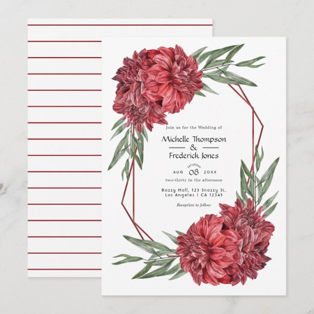 Moderne geometrische Burgundy-Hochzeit Einladung (Vorne/Hinten)
