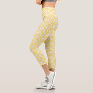 Moderne geometrische Butter Gelb und Weiß Leg Capri Leggings