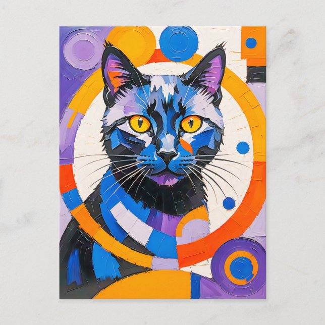 Moderne geometrische Cat Art Postkarte (Vorderseite)