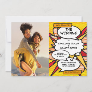 Moderne geometrische Comic-Foto-Hochzeit Einladung