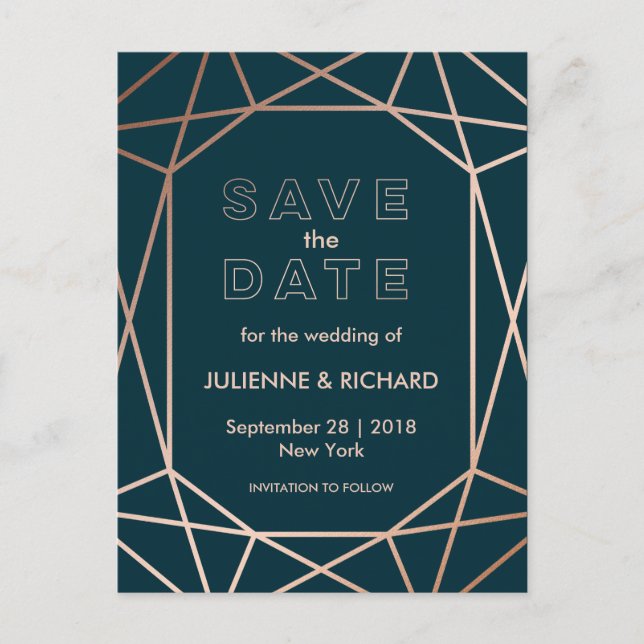 Moderne geometrische DiamantenWedding rettet das D Ankündigungspostkarte (Vorderseite)