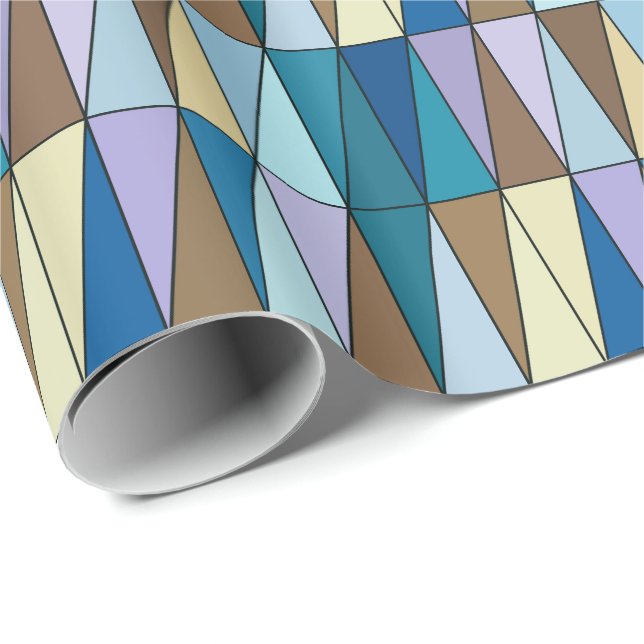 Moderne geometrische Dreiecke, Blau und Kaffeebrot Geschenkpapier (Rolleneckpunkt)