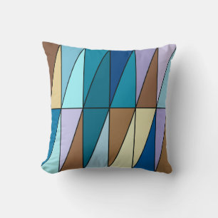 Moderne geometrische Dreiecke, Blau und Kaffeebrot Kissen