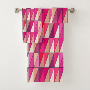 Moderne geometrische Dreiecke, Violett, Rosa und B Badhandtuch Set