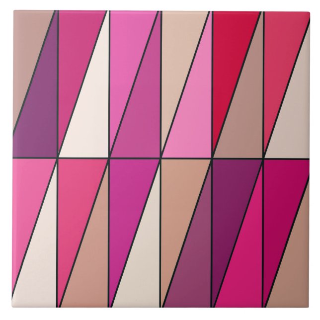 Moderne geometrische Dreiecke, Violett, Rosa und B Fliese (Vorderseite)