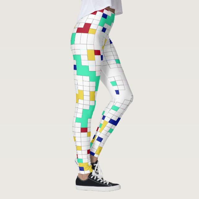 Moderne geometrische Farbblock-Gitternetz-Muster Leggings (Rechts)