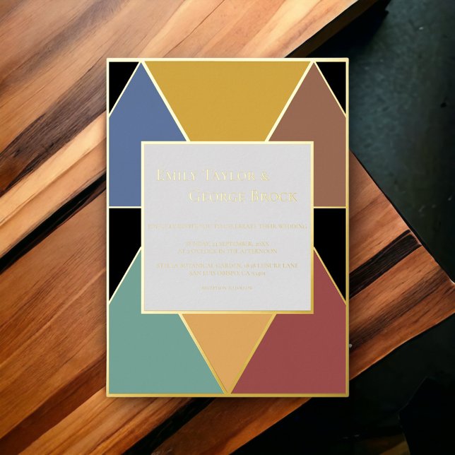 Moderne geometrische Farben Elegantes HochzeitGold Folieneinladung (Von Creator hochgeladen)