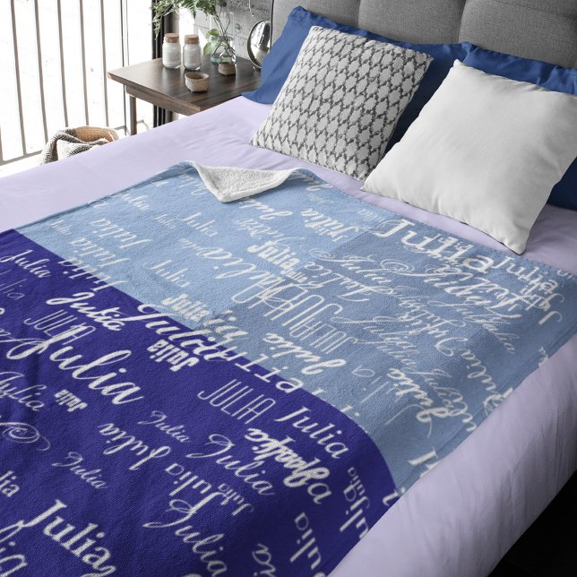 moderne geometrische Farbtöne mit blauen Namensmus Fleecedecke (Von Creator hochgeladen)