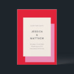 Moderne geometrische, fett rosa rote Hochzeit Save The Date<br><div class="desc">Modern Geometric Bold Pink Red Stilvoll Save the Date</div>