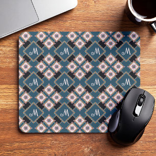 Moderne geometrische florale Monogramm-Blumenmuste Mousepad