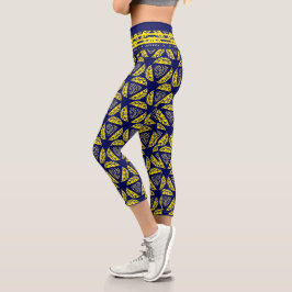 Moderne geometrische Formen Blaues gelbes Muster Capri Leggings