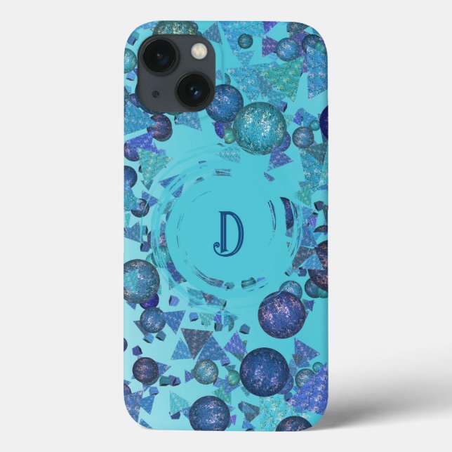 Moderne geometrische Formen mit Monogramm in blau Case-Mate iPhone Hülle (Rückseite)