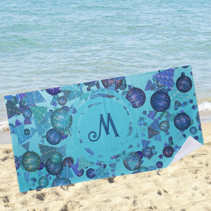 Moderne geometrische Formen mit Monogramm in blau Strandtuch