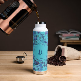 Moderne geometrische Formen mit Monogramm in blau Trinkflasche