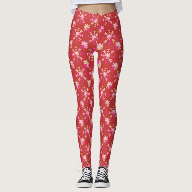 Moderne geometrische Formen Muster in hellrot Leggings (Vorderseite)